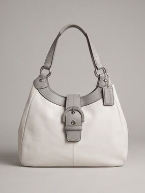 Coach Soho Lynn Buckle Hobo Shoulder Bag White & Gray EUC